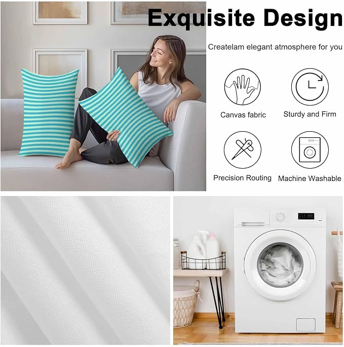 Lumbar Pillow Covers 20x12 Inch Set of 2, Modern Striped Waterproof Outdoor Cushion Covers, Geometric Abstract Minimalist Decorative Pillowcases for Couch, Sofa, Bed, Garden, Patio