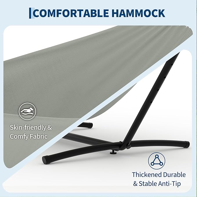Double Hammocks with Stand for Outside, Portable Space Saving Heavy-Duty Steel Stand for Indoor Outdoor Patio with Carrying Bag, 450 lbs Capacity