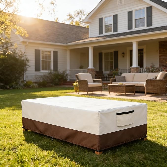 Waterproof Patio Coffee Table Cover, Rectangular Outdoor Small Side Table Cover - Fits up to 48L x 28W x 16H inches, Beige 