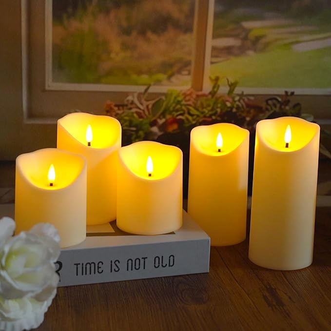 Eebuss Flameless Candles with Remote Timer, Battery Operated Realistic Flickering LED Candles, 9 Packs Fake Candles for Home Decor (D3 x H 3" 4" 5" 6" 7") (Ivory)