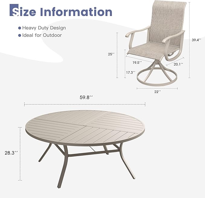 VICLLAX 9 Pieces Patio Dining Set, Patio Furniture Set of 8 Patio Swivel Dining Chairs and 60" Patio Spliced Round Tabletop, Sandshell Chairs & Sandshell Tabletop