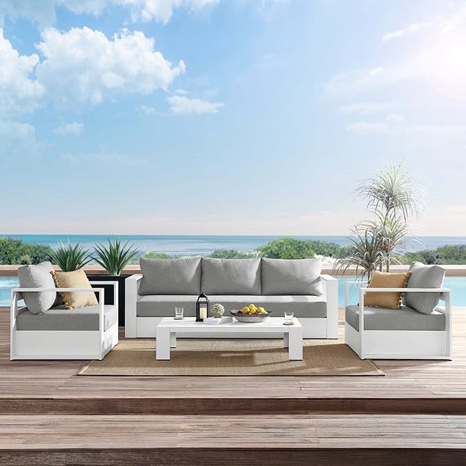Modway Tahoe Aluminum 4-Piece Outdoor Patio Set in White Gray