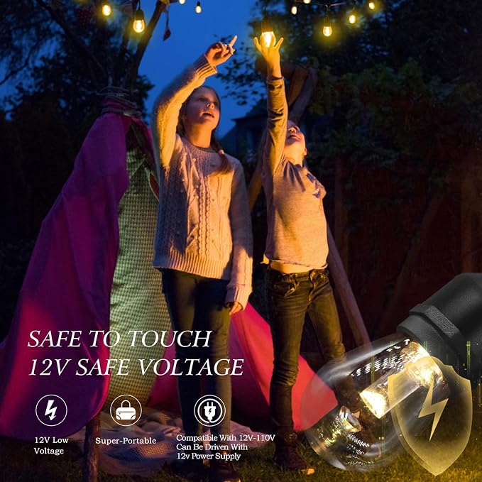 GANA 12V Low Voltage & Safe LED Outdoor String Lights,75FT 24 Shatterproof Bulbs, 2200K Warm White Pergola Lights for Your House's, Garden, Fence, Porch,Balcony,and Bistro(75FT)