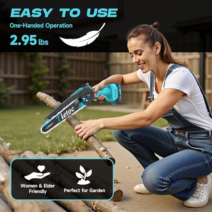 Mini Chainsaw Cordless, 8 Inch & 6 Inch Portable Electric Chainsaw,Battery Powered Handheld Power Chain Saw with 2 Batteries and Auto Oil,Gifts for Father, Dad, Husband, Men