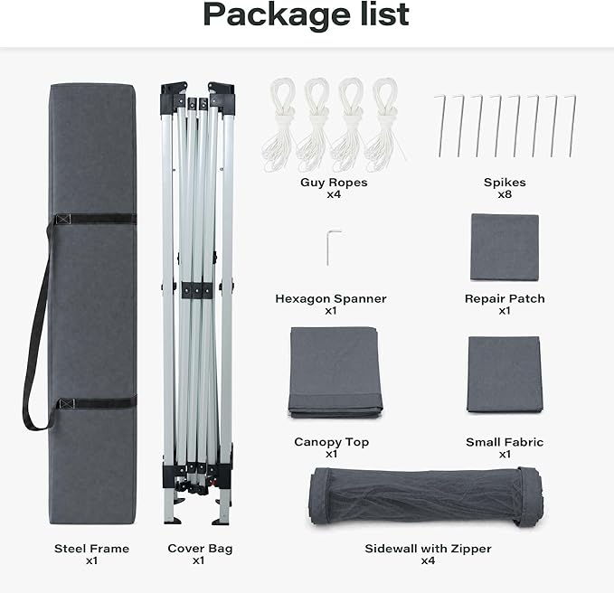 LAUSAINT HOME 12x12 Pop Up Gazebo Canopy Tent with Mosquito Netting, Instant One-Push Setup, Adjustable Height Outdoor Canopy Shelter with Carry Bag for Patio, Backyard, Camping, Parties & BBQs, Gray