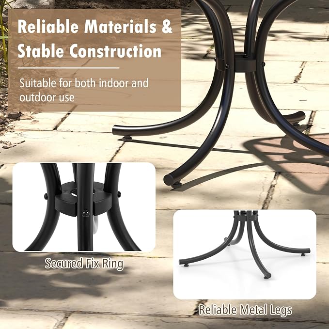 HAPPYGRILL Outdoor Side Table Square Patio End Table with Tempered Glass Top, 20" Bistro Table with Heavy-Duty Metal Frame, Indoor Small Compact Coffee Table for Garden Backyard Poolside