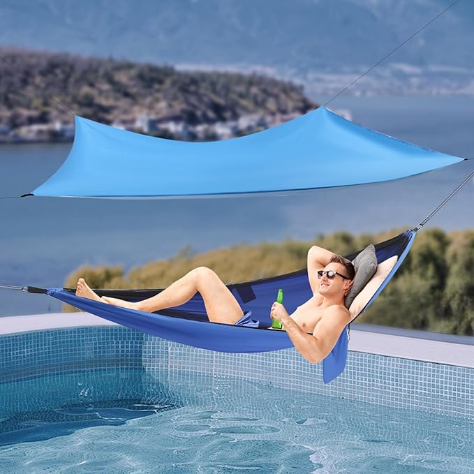 Camping Hammock, Portable Camping Hammock Double Tree Hammock Outdoor Indoor Backpacking Travel & Survival, with 2 Tree Straps and Attached Carry Bag (Blue)