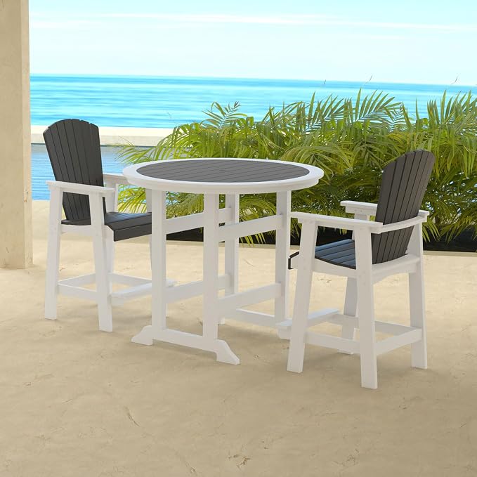 JUSTONE Set of 2 Outdoor Patio Chairs, Outdoor & Indoor Bar Stool with Armrests,2 Pack Patio Chairs for Porch Garden Backyard Poolside, HDPE Material Weather Resistant and Waterproof, Grey and White