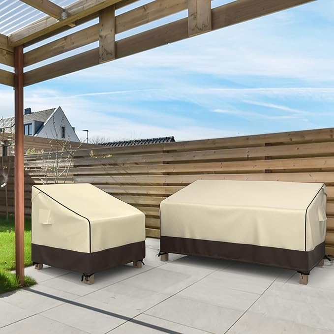 MR. COVER 3-Seater Outdoor Couch Cover Waterproof, 80 Inch Patio Furniture Covers Waterproof with All Weather Protection, Heavy Duty Outdoor Sofa Covers with Air Vent and Handles, Brown & Khaki