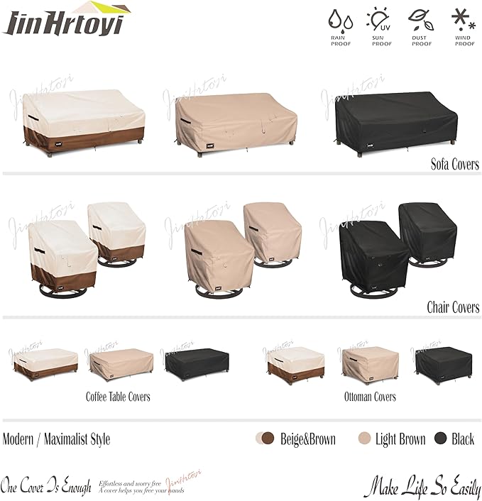 3-Seater Outdoor Couch Cover, 79Wx38Dx35H inches Outdoor Furniture Covers Waterproof,100% Waterproof Heavy Duty Patio Furniture Covers,Light Brown Minimalism Style Outdoor Sofa Cover