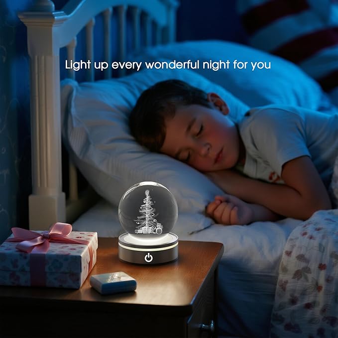 L LOHAS LED 3D Crystal Ball Night Light-Laser Engraved Christmas Tree with Silver Base, RGB 4-Color Changing Touch Control Night Light,USB Plug-in & Battery Powered,as a Gift for Girls & Wife