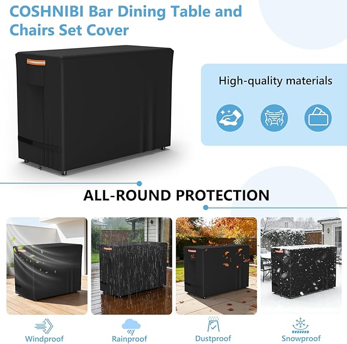 COSHNIBI Bar Height Patio Swivel Set Cover for 3 Pieces Patio Bar Dining Table and Chairs Set, Heavy Duty Waterproof Patio Bar Set Cover for 2 Person Outdoor Bar Height Sets,70"L x 32"W x 47"H,Black