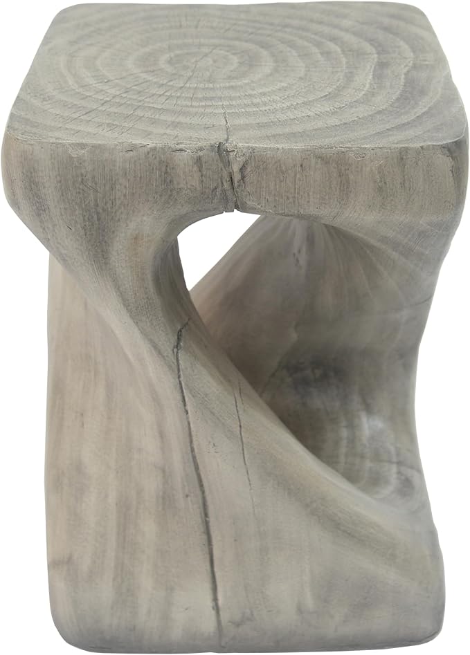 Faux Concrete Side Table Outdoor Faux Stone End Table, Round Outdoor Accent Table, Garden Stool Plant Stand for Porch, Backyard - Grey