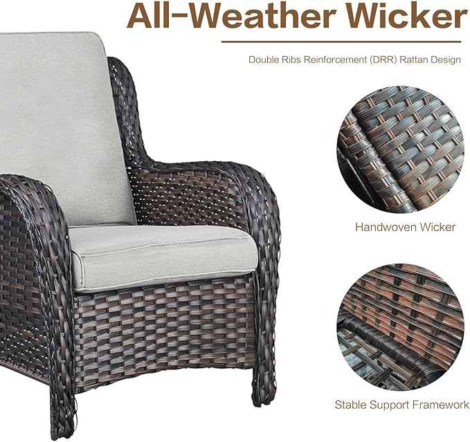 5 Pieces Outdoor Patio Furniture Conversation Set PE Rattan Wicker with a 3-Seater Sofa, 2 Armchairs, 2 Outdoor Ottomans for Yard Backyard (Brown/Beige)