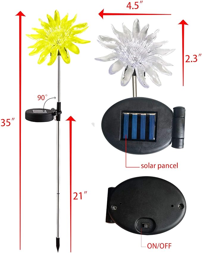 CANDLE CHOICE Solar Powered Landscape LED Light Outdoor Waterproof Color Changing Garden Stake Light for Outside Garden Yard Lawn Flowerbed Plant Pathway Christmas Decorations Figurine Sunflower 1 PCS