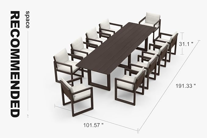PURPLE LEAF Outdoor Dining Set for 10 Aluminum Oversize Patio Furniture Table and Chairs Set with All Weather Thick Cushion Rectangular Patio Dining Sets for Large Backyard Garden Poolside, Bronze