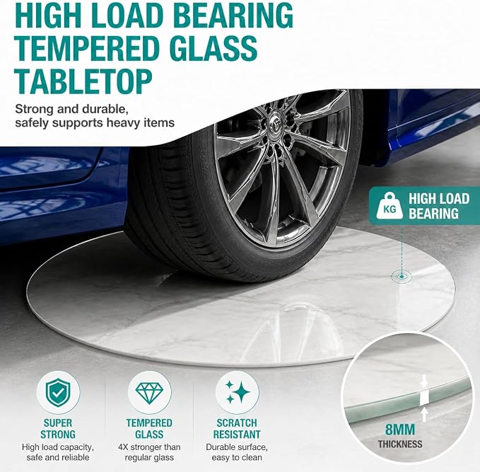 24" Round Tempered Glass Table Top, 5/16" (8mm) Thick, Marble Pattern Replacement, Heavy-Duty, Heat & Scratch Resistant for Coffee, Dining & Patio Tables, White