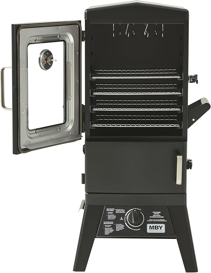 Propane Smoker with Cover, Vertical Gas Smokers Grill with Temperature Control Outdoor Heavy Duty 4 Removable Smoking Shelves