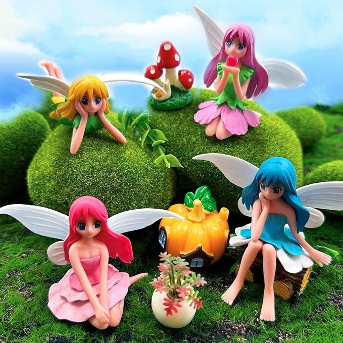 Miniature Fairy Figurines - 4Pcs Flower Small Fairies Ornaments Resin Mini Fairy Figurines Tiny Elf for DIY Fairy Garden Flower Pot Bonsai Micro Landscapes Craft Decoration Accessories (purple)