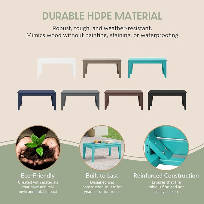 WestinTrends Malibu Low Outdoor HDPE Patio Rectangle Coffee Table, Turquoise