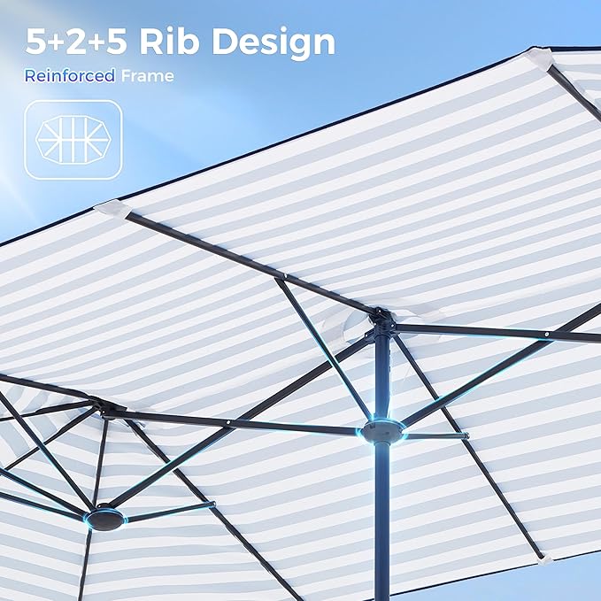 SUPERJARE 13FT Outdoor Umbrella for Patio, Double sided Pool Umbrellas with Fade Resistant Canopy, Large Table Umbrella for Deck, Market, Backyard - Blue & White Stripe