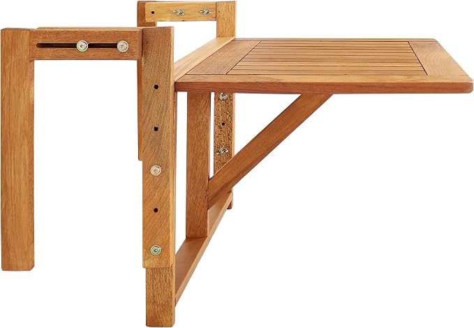 Sunnydaze Meranti Folding Balcony Patio Railing Table for 4-Inch to 8.75-Inch Railings