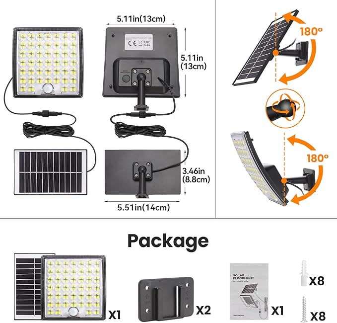 Solar Lights Outdoor Waterproof, Motion Sensor Outdoor Lights, 3 Modes 184 LED 150% Bright Upgraded Convex Lens 16.4 Ft Cord, Dusk to Dawn Solar Flood Light for Porch, Patio, Yard, Garage