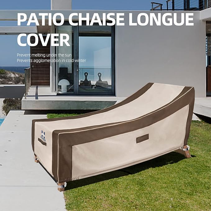 HAMLER Lounge Chair Cover, Heavy Duty Chaise Lounge Covers Outdoor Waterproof 2 Pack, Outdoor Furniture Covers for Patio Furniture Fits up to 76L x 32W x 32H Inch, Brown & Beige