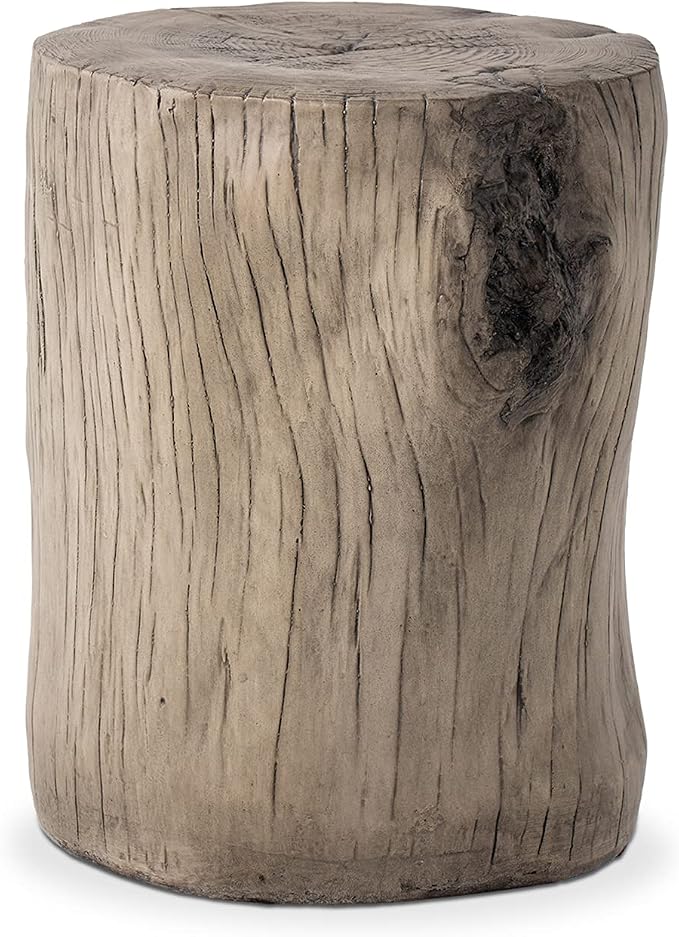 HOMPUS Concrete Outdoor Side TableSet of 2, 2 Piece Tree Stump Modern Round Coffee Table Accent Table Set Plant Stand Faux Wood End Table Garden Stool for Patio,Home Decor, Living Room, Silver Maple