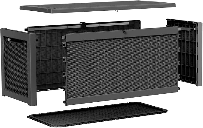 Large Outdoor Storage Box Waterproof, UV Resistant Resin Deck Box for Patio Furniture,Garden Tools,Cushions (Black, 320 Gallon)