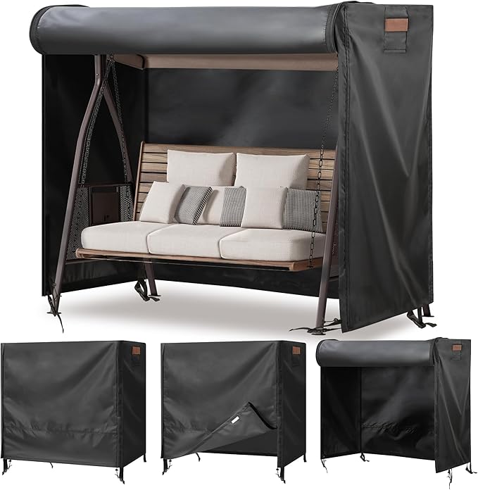 Outdoor Swing Covers for Patio Swing 3 Seater, 87" L X 49" D X 67" H, 3 Seat Swing Cover Waterproof, Porch Patio Swing Canopy Cover, Windproof UV Resistant All Weather Protector - Black