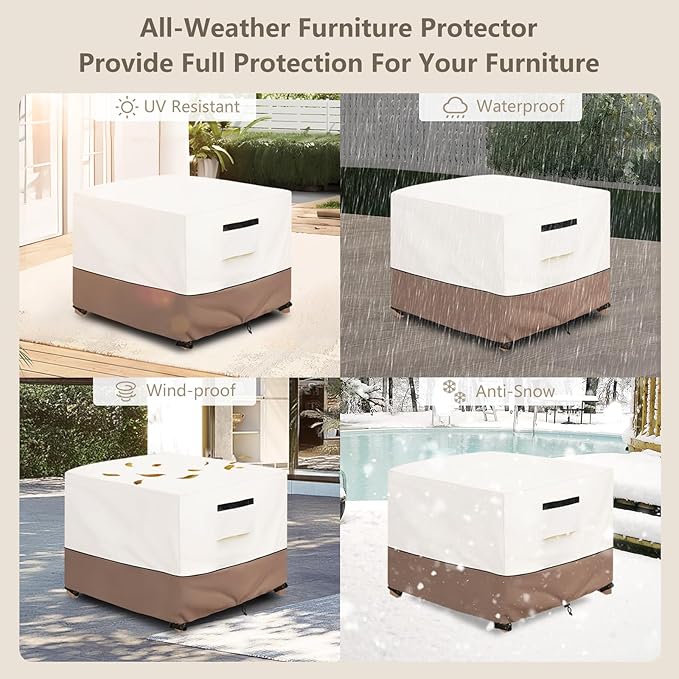 Patio Ottoman Cover Waterproof Heavy Duty Square Outdoor Ottoman Covers, 25W x 25D x 18H Inches Patio Furniture Covering Protector Outdoor Side Table Cover (Beige)