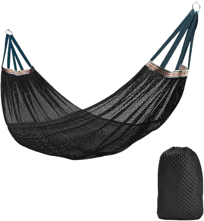 Outdoor Hammock with Ice Silk Mesh, Swing Bent Pole Anti-Tip Camping Travel Accessories