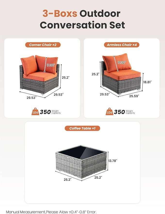 ovios Outdoor 7 Piece Coversation Set with Coffee Table,Sectional Patio Furniture Set with All-Weather Wicker Sofa,Modern Outside Couch for Balcony Backyard Pool, Beige
