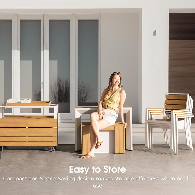 Transformer Table - Extendable Outdoor Dining Set up to 12, Expandable Patio Table, Weather-Resistant Wooden Outdoor Furniture, Light Oak, Natural (Table + Bench)