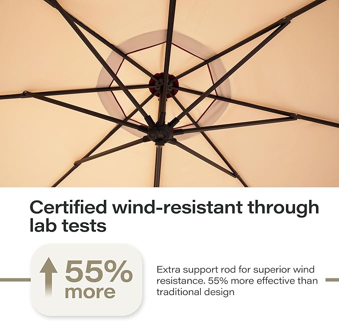 LAUSAINT HOME 12ft Patio Cantilever Umbrella with Base Included, Outdoor Curvy Round Offset Umbrella, Heavy Duty Aluminum, 360° Rotation for Pool, Deck, Lawn, Backyard, Beige Lotus Wave