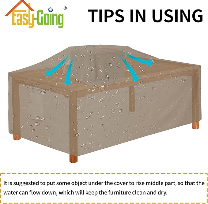 Easy-Going 600D Heavy Duty Rectangular Table Cover UV Resistant and Waterproof Outdoor Lawn Patio Furniture Cover (72" Lx44 Wx23 H, Camel)