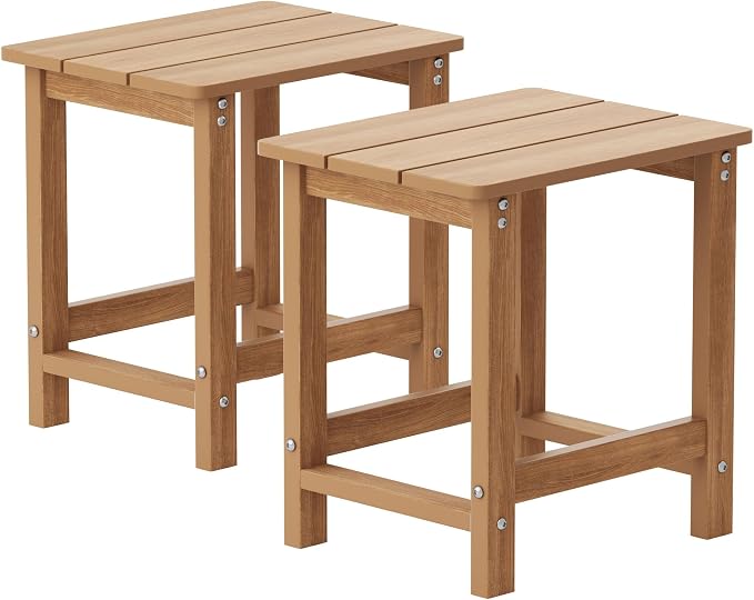 MXIMU Outdoor Side Table Set of 2: Heavy-Duty Sturdy Warp Resistant Adirondack Table - Wood Grain Finish Outdoor End Tables - Easy Assembly & Low Maintenance Patio Side Table Teak