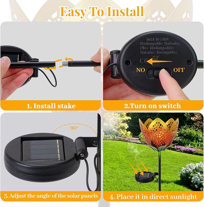 Outdoor Solar Tulip Light, Crackle Globe Glass Metal Flower Decorations Lights for Lawn Ornaments, LED Lotus Hollow Petal Stake Light for Patio Yard Lawn Walkway Ground (Tulip - 2pcs)