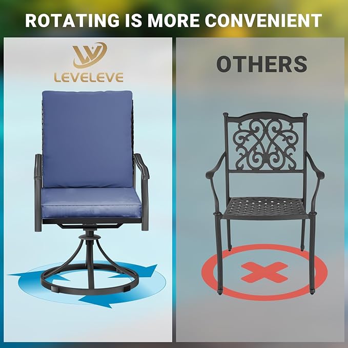 LEVELEVE 2-Piece Swivel Dining Chairs, Outdoor Patio Bistro Chairs for Lawn, Garden, Deck, Backyard & Porch(Matching Series for 5-Piece Set)