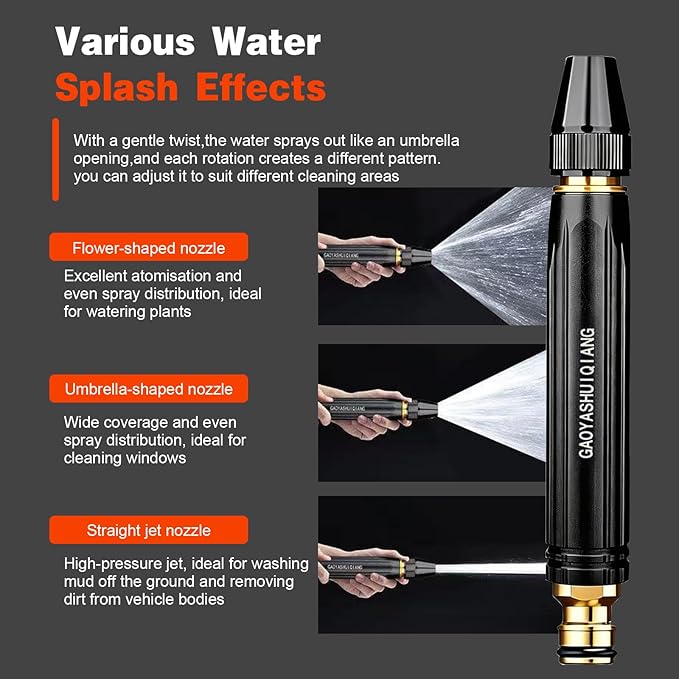 Home High-Pressure Car Wash Water Gun with Booster Nozzle, Powerful High-Pressure Water Gun for Car Cleaning, 3 Adjustable