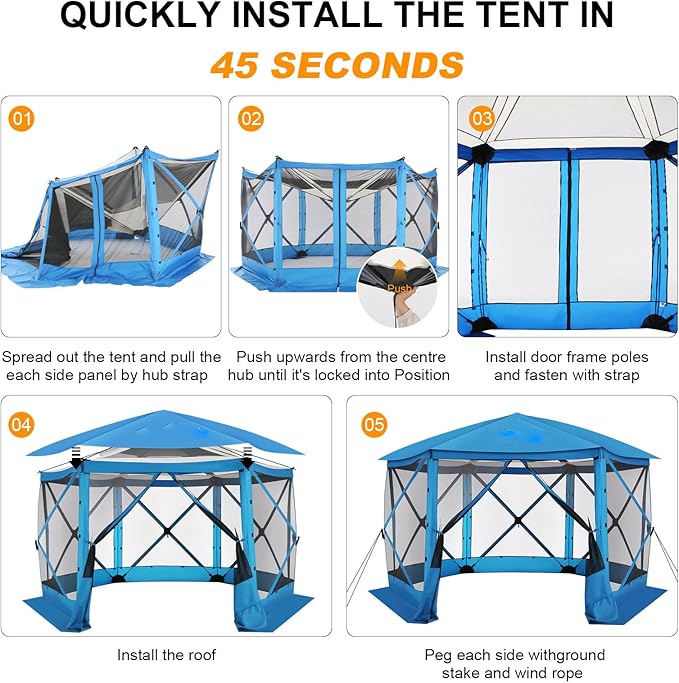 COBIZI 12x12 FT Pop Up Canopy Stargazing Tent, Gazebos On Clearance with Removable Roof, Screened in Gazebo, Screen Tents Portable carpas para Patio for Outdoor Camping,Backyard, Garden, Blue(Pro)