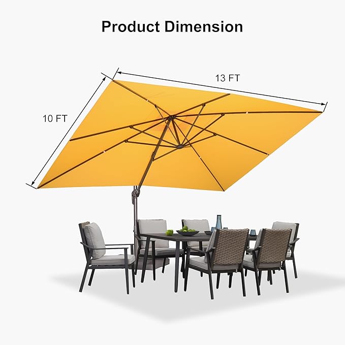 PURPLE LEAF 10' X 13' Patio Cantilever Umbrella with Base Rectangle Umbrella Outdoor with Aluminum Offset Antique Bronze Hanging and 360° Rotation for Pool Garden Deck Patio, Yellow