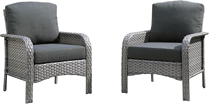 2 PCS Outdoor Patio Furniture Set with Thickened Cushions, All-Weather Rattan Wicker Outdoor Conversation Set for Porch,Backyard,Balcony,Black
