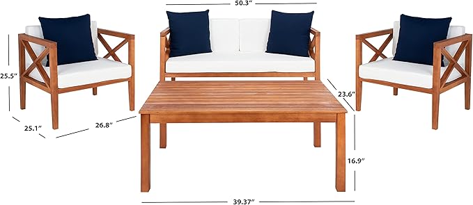 Safavieh PAT7031A Collection Nunzio Teak and White and Navy 4 Pc Accent Pillows Outdoor Set