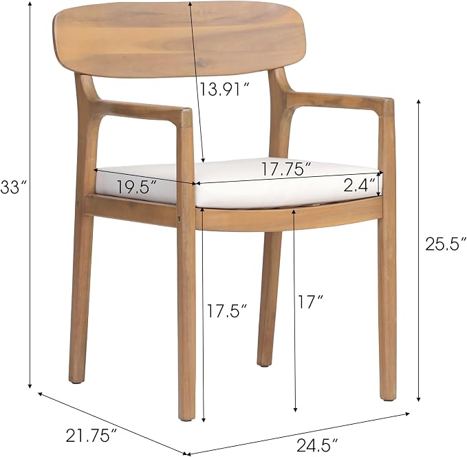 Christopher Knight Home Zoa Acacia Wood Dining Set for 6, Outdoor Dining Table with Dual Slatted Pedestal Bases, Outdoor Dining Chairs with Cushions, 7 Piece Patio Dinner Set, Beige/Teak