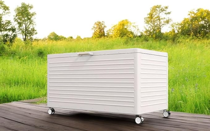 175 Gallon Outdoor and Indoor Storage Box, Aluminum Construction, Wheeled Design, (Latte)