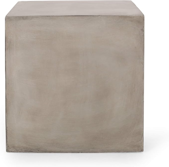 Outdoor Side Table 22" Square Shape Lightweight Concrete-Look Outdoor Indoor Accent Table Decorative Garden Stools, for Patio Porch Living Room, Grey