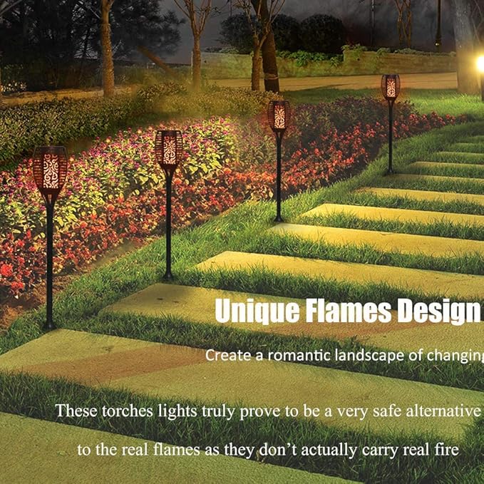 EOYIZW Solar Lights Outdoor 4 Pack, Premium 99 LEDs Solar Torch Light with Flickering Flame Outdoor Decor- IP65 Waterproof Garden Lights for Halloween Decorations Yard Garden Porch