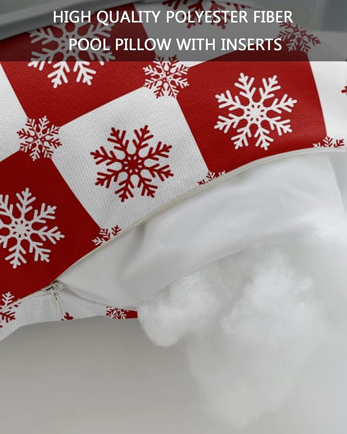 Outdoor Pillows Covers with Inserts Christmas Snowflake Red Plaid Waterproof Recliner Pillow with Adjustable Strap Throw Pillows for Patio Furniture Pool Lounge Chair, 11x16 inch, 1PCS